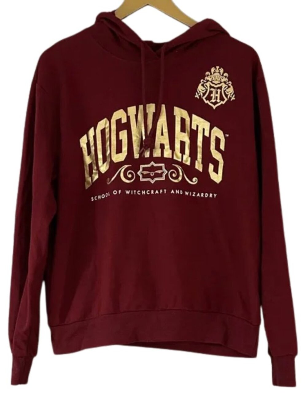 Hogwarts Maroon Pullover Hoodie with Gold Crest